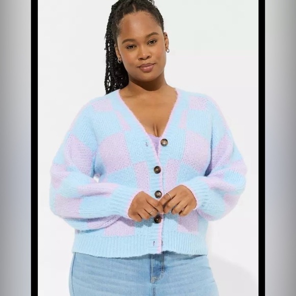 TORRID ..Blue and Pink Tie-Dye Cardigan Button with Balloon Sleeves - Picture 1 of 14